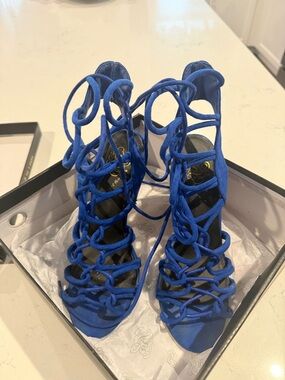 Liliana Electric Blue Lace-Up Strappy High Heels